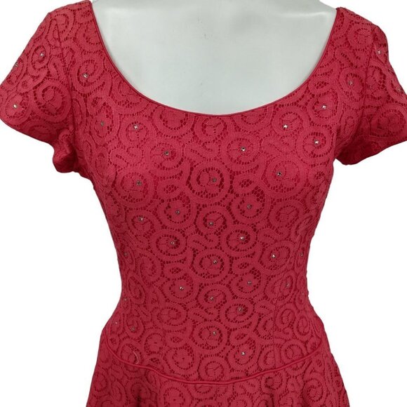Vintage 50s Lace Rhinestone Short Sleeve Dress Size 11 A Line Miss Jane Junior - Picture 3 of 15